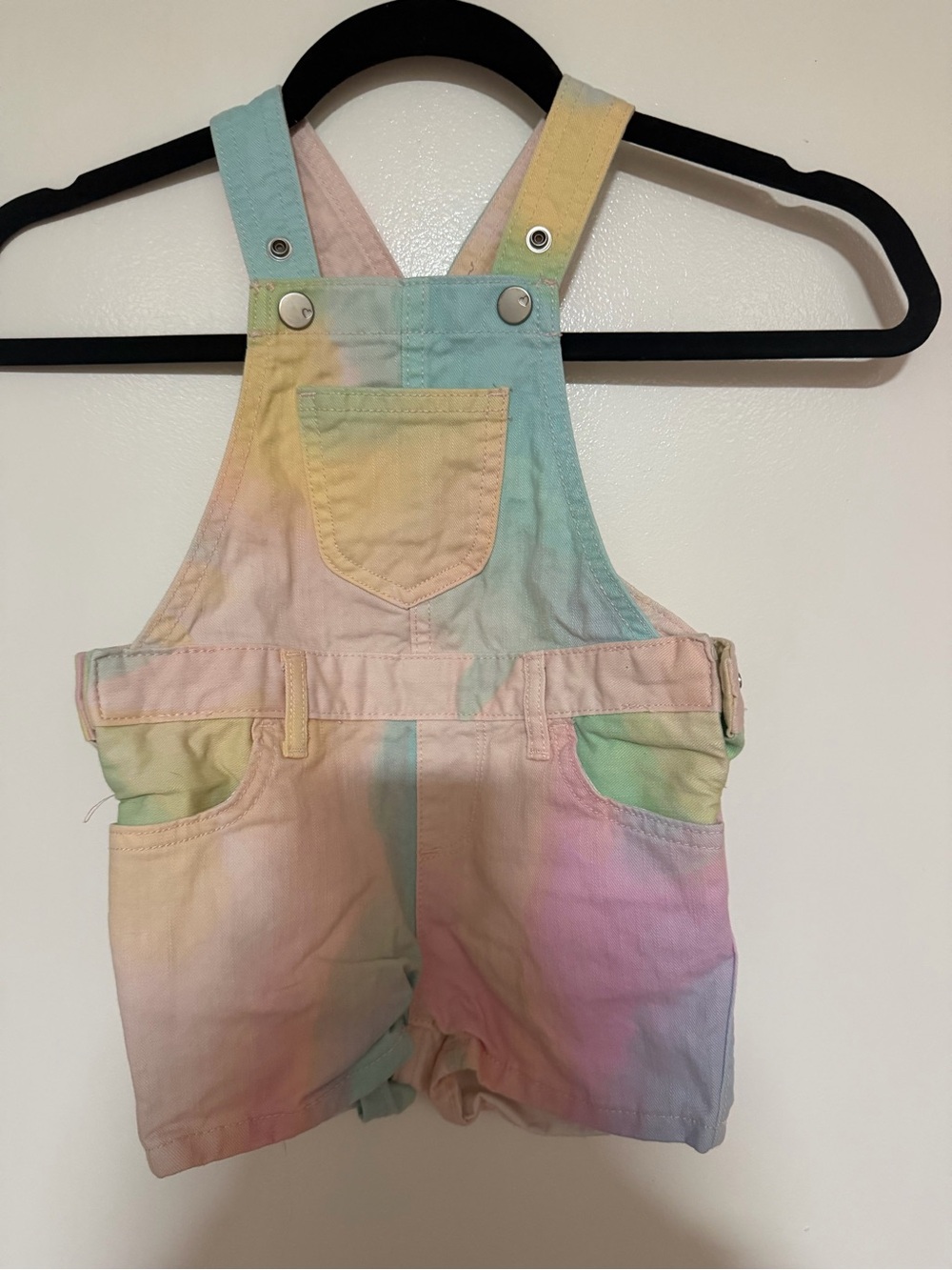 The Children's Place Pastel Tie-Dye Short Overalls - Pink, Blue, Yellow, Green